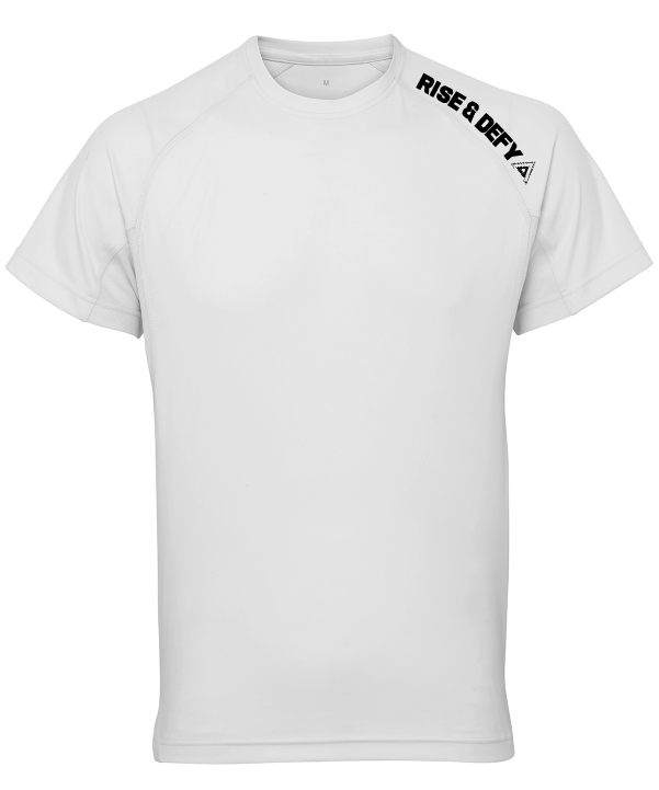 RISE&DEFY Performance Tech Tee (Shoulder Logo - White)